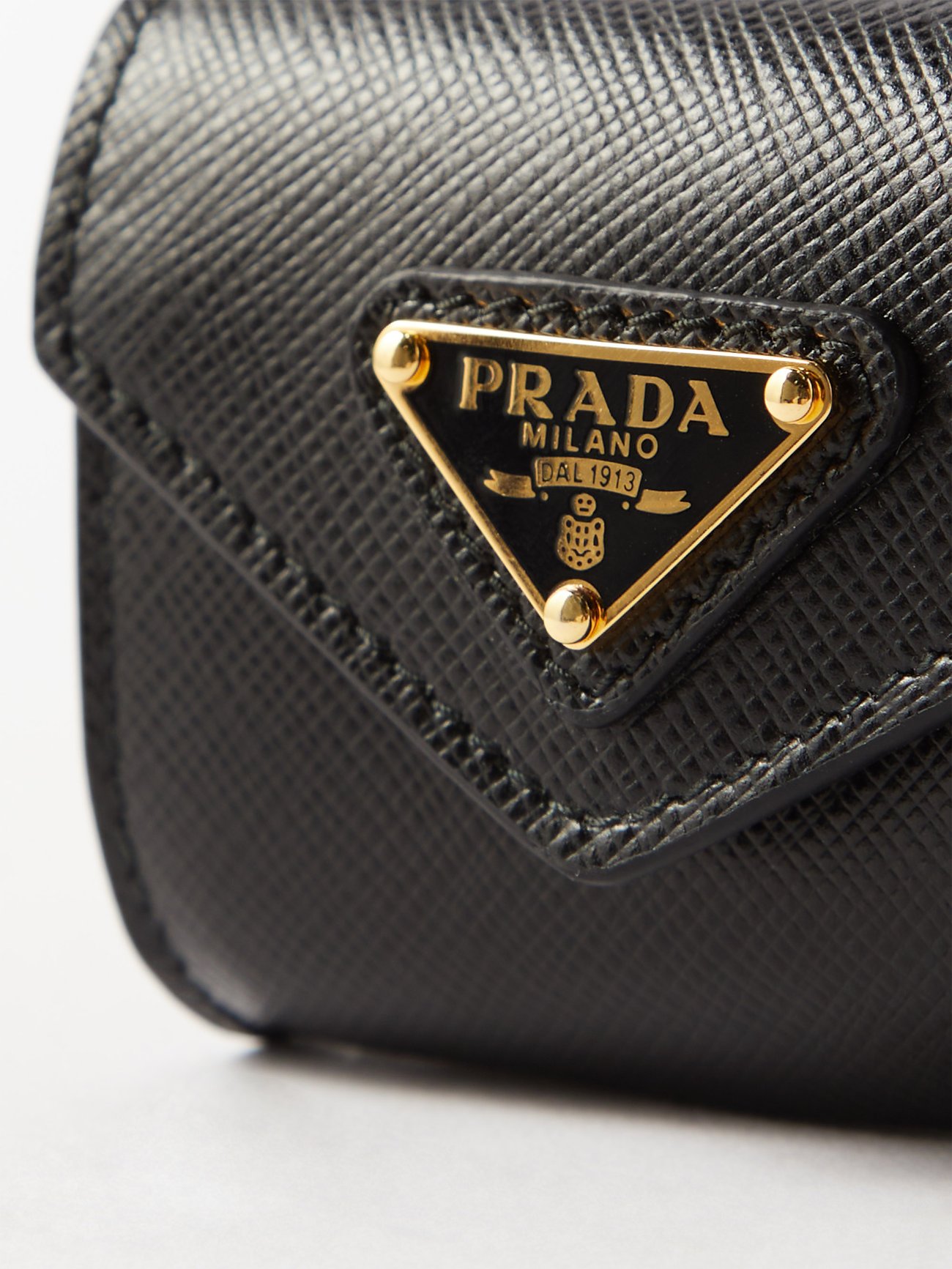 new PRADA Symbole Triangle logo saffiano leather AirPods lanyard