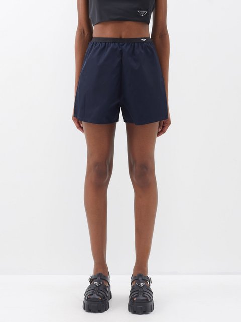 Navy Logo-print Re-Nylon shorts, Prada