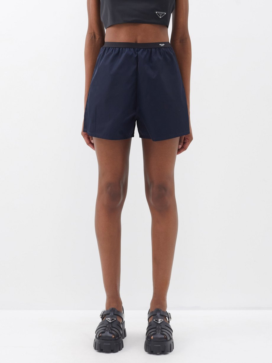 Navy Logo-print Re-Nylon shorts, Prada
