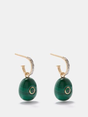 Jade Jagger Malachite, emerald, diamond & 18kt gold earrings