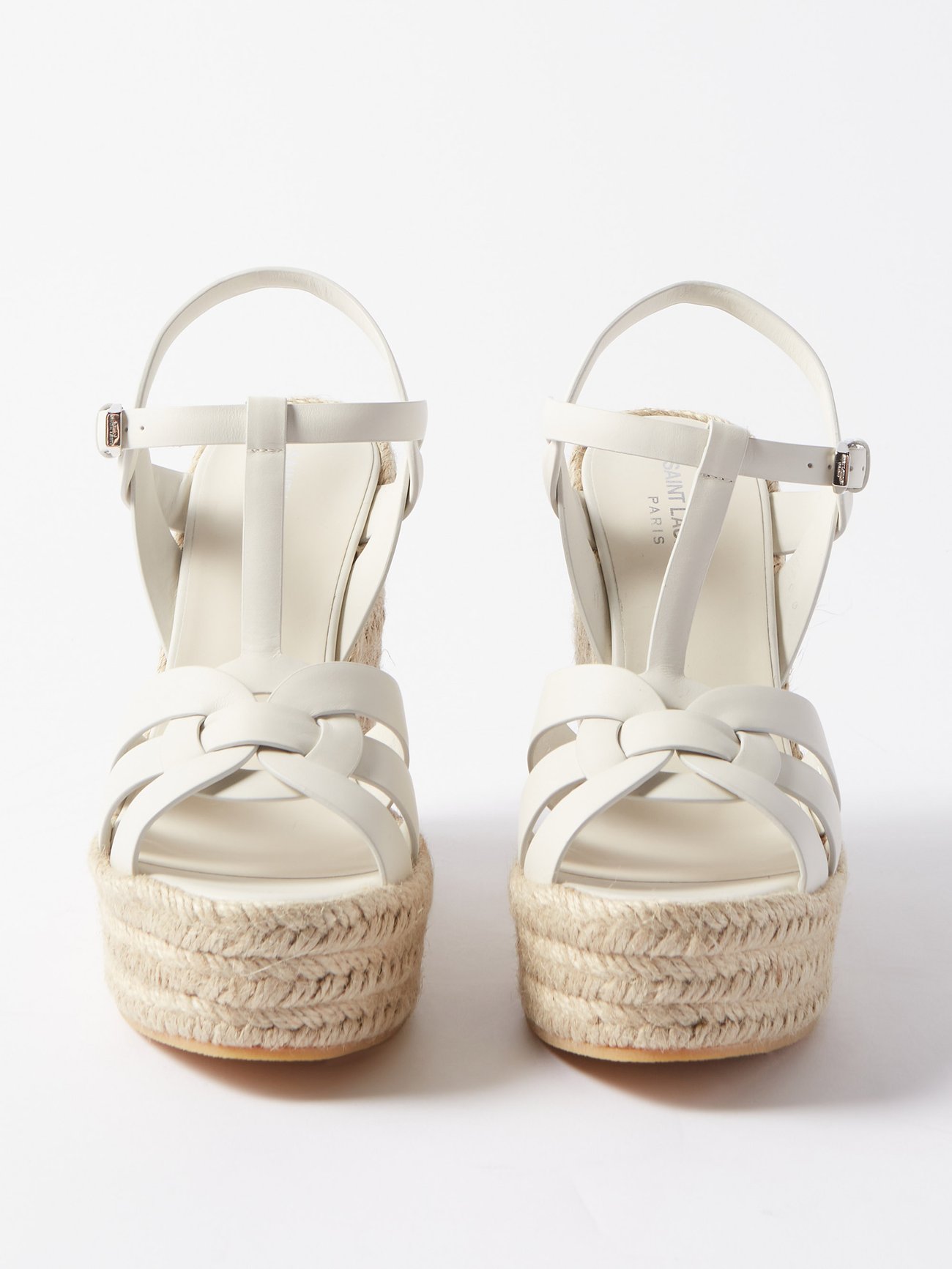 YSL Saint Laurent - Tribute White Smooth Leather Espadrilles Wedge (Size US  8.5)