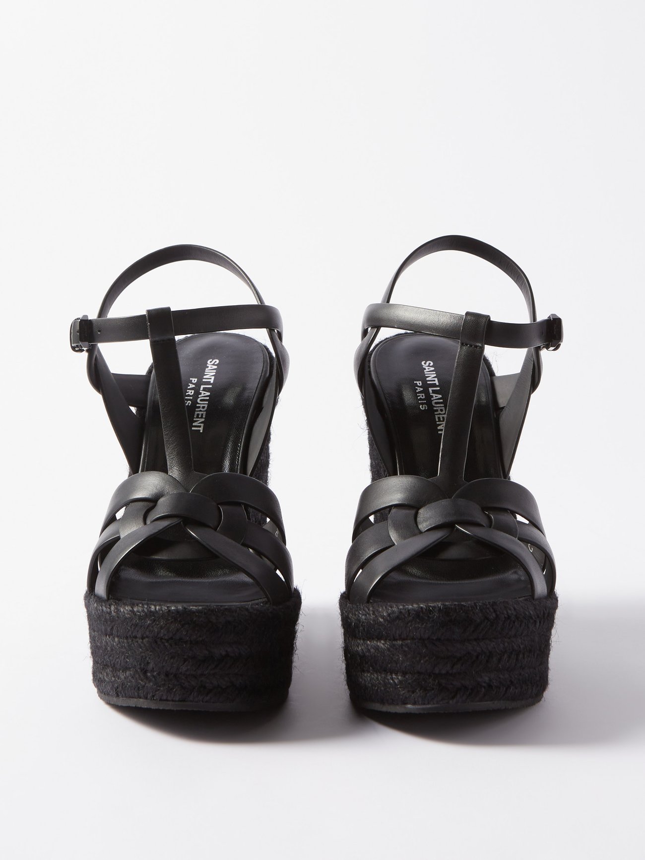 SAINT LAURENT Tribute woven leather espadrille wedge sandals