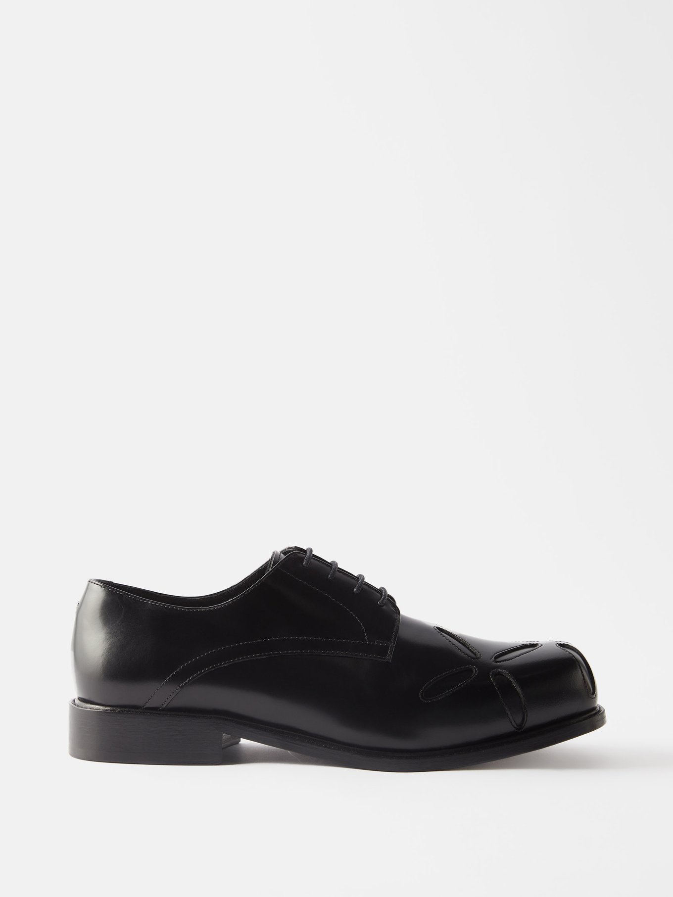 Black Slashed leather Derby shoes | Stefan Cooke