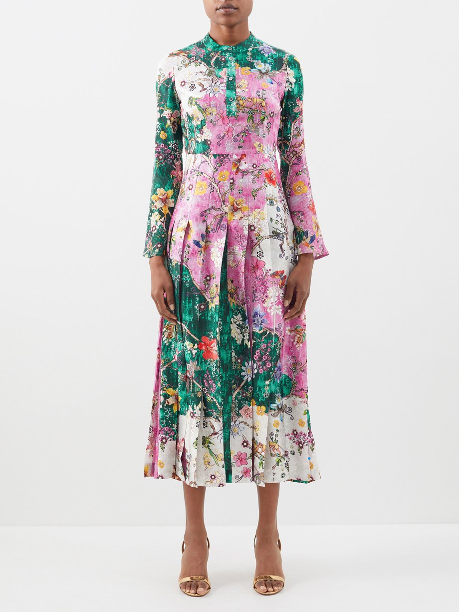 Green Desmine sequin and floral-print twill dress | Mary Katrantzou ...