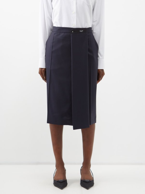 Prada Batavia high-rise wrap-waist wool midi skirt