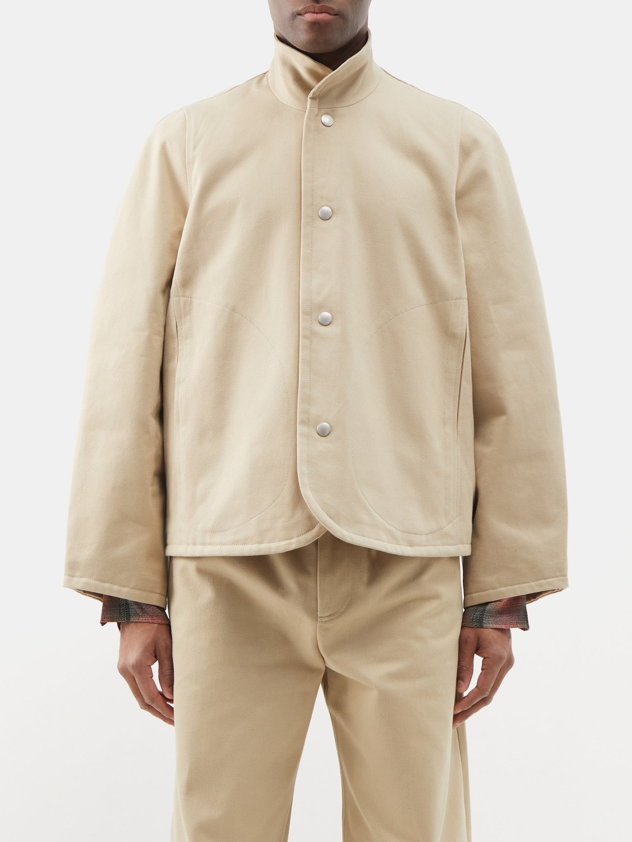 Beige Cotton-twill trucker jacket | 3Man | MATCHES UK