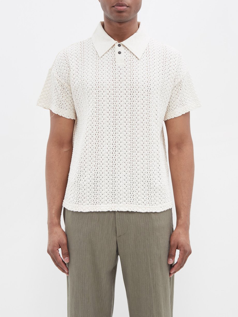 Neutral Balfous pointelle-knit cotton polo shirt | Sasquatchfabrix ...