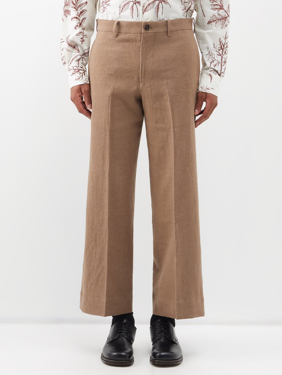 Cropped linen-blend flared trousers video