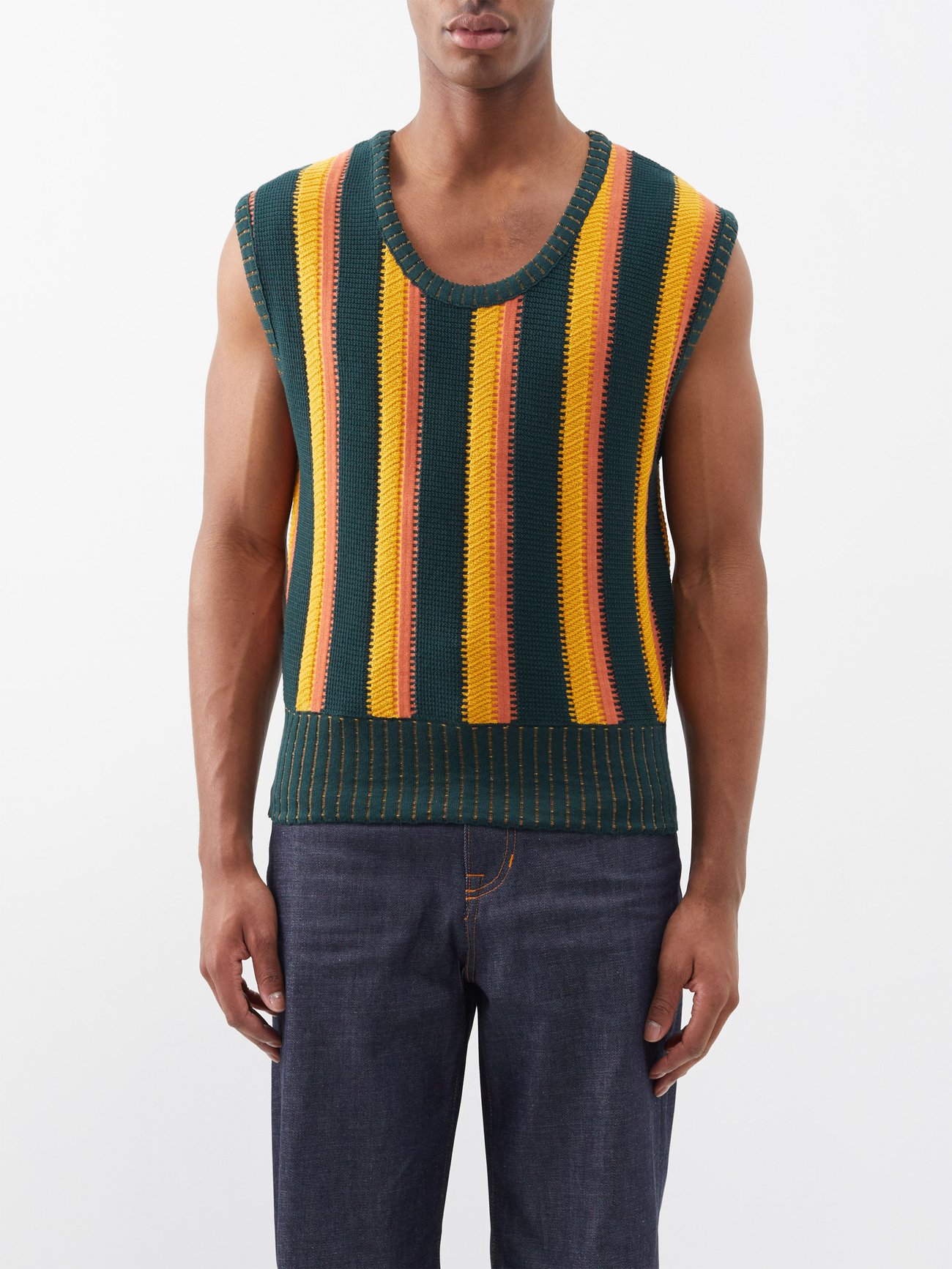 Green Roots striped cotton sweater vest | Sasquatchfabrix