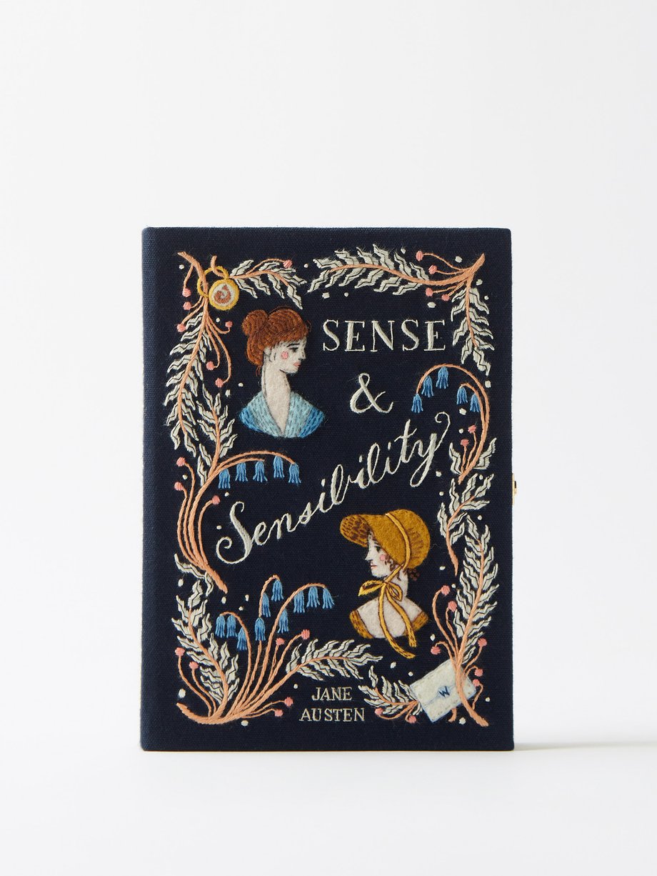 Navy Sense and Sensibility embroidered book clutch bag | Olympia