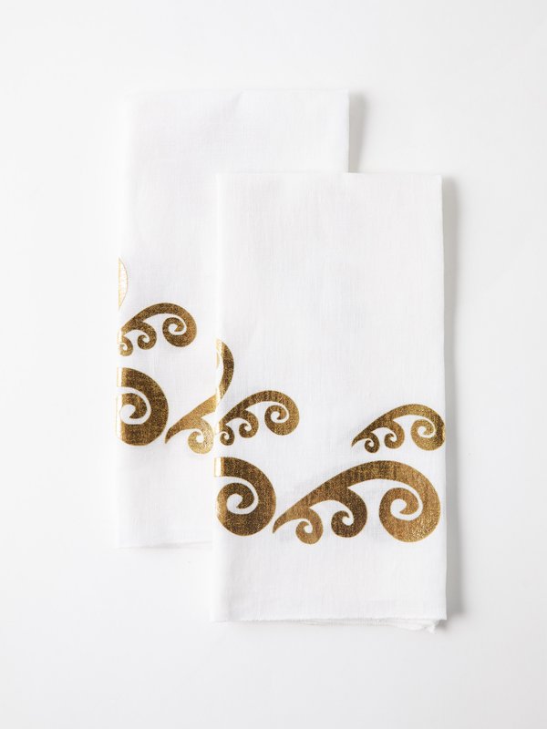 THEMIS Z Set of two Peacock foil-print linen napkins
