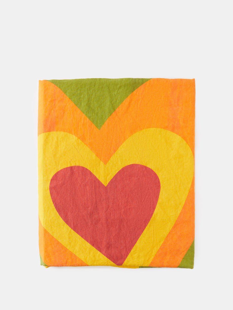 Summerill & Bishop Hearts-print 250cm x 165cm linen tablecloth