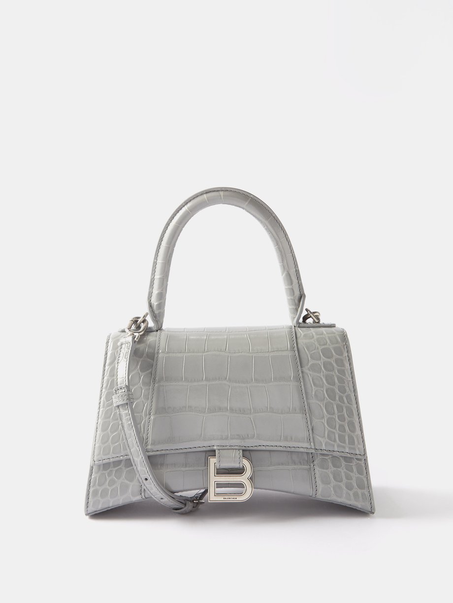 Grey Hourglass S crocodile-effect leather bag, Balenciaga