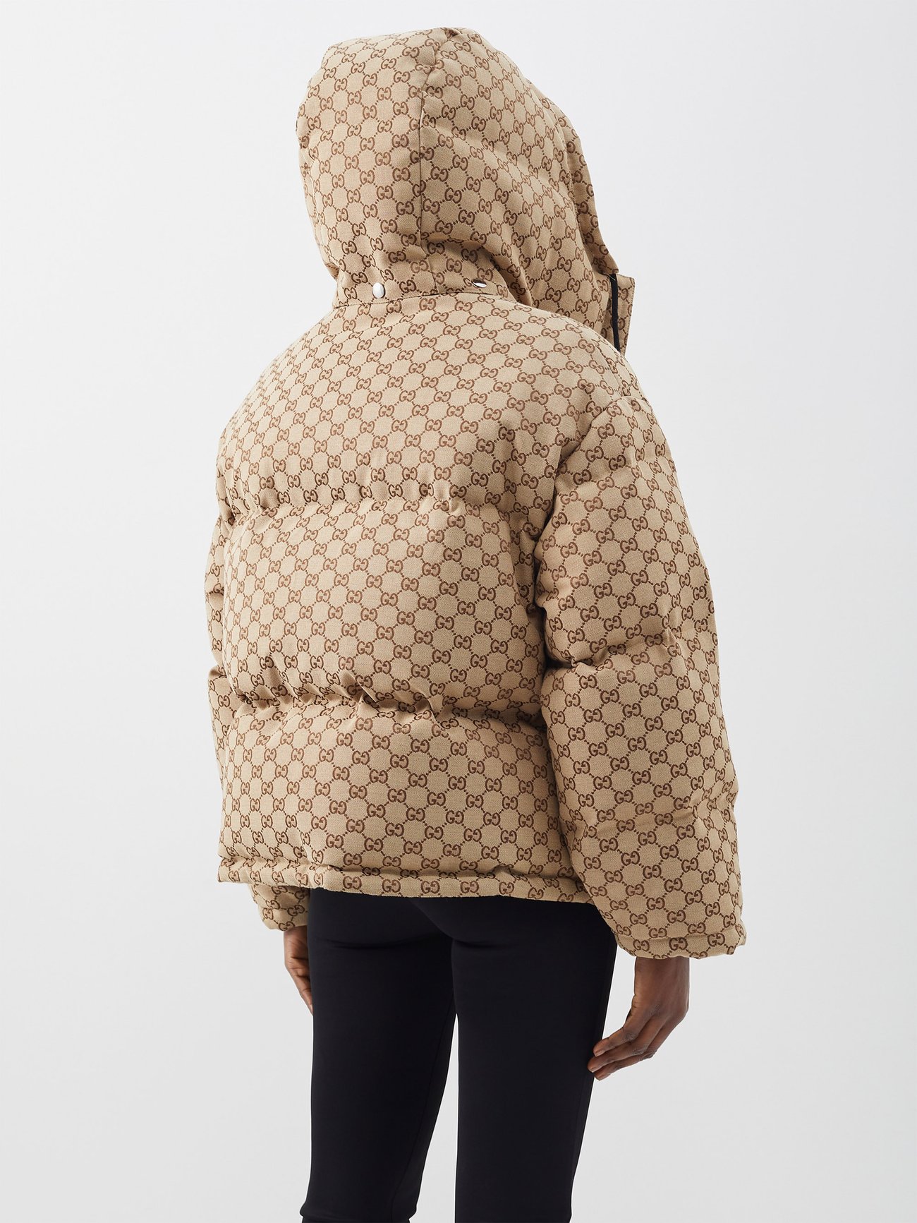 Brown GG-jacquard quilted cotton-blend canvas down coat