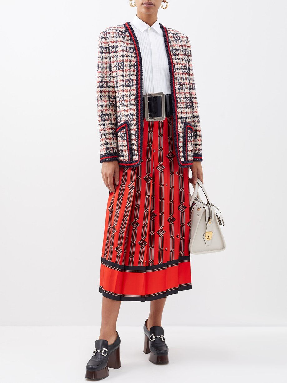 Red Square G-print pleated silk midi skirt | Gucci | MATCHES UK