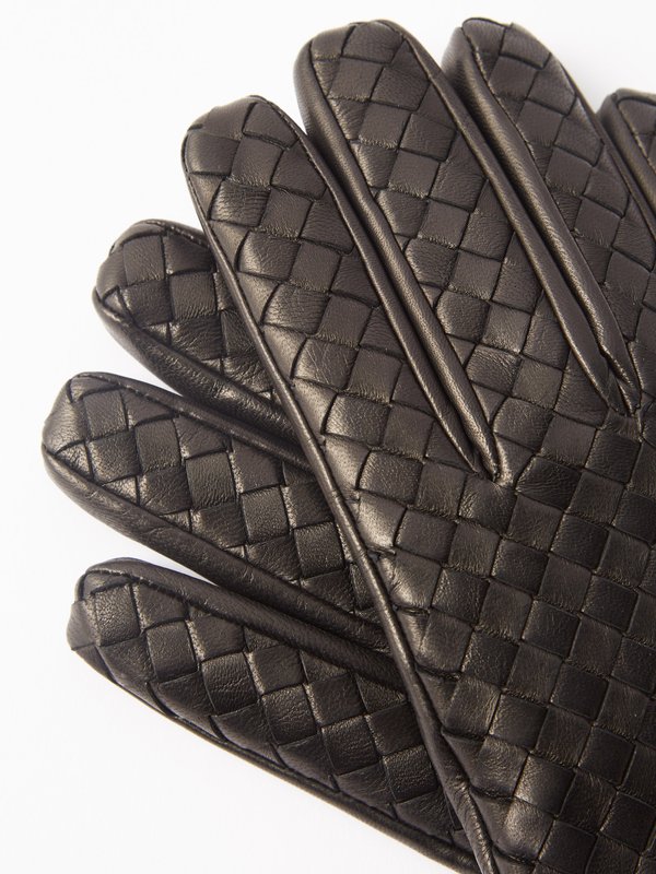 Black Intrecciato-leather gloves | Bottega Veneta | MATCHES UK