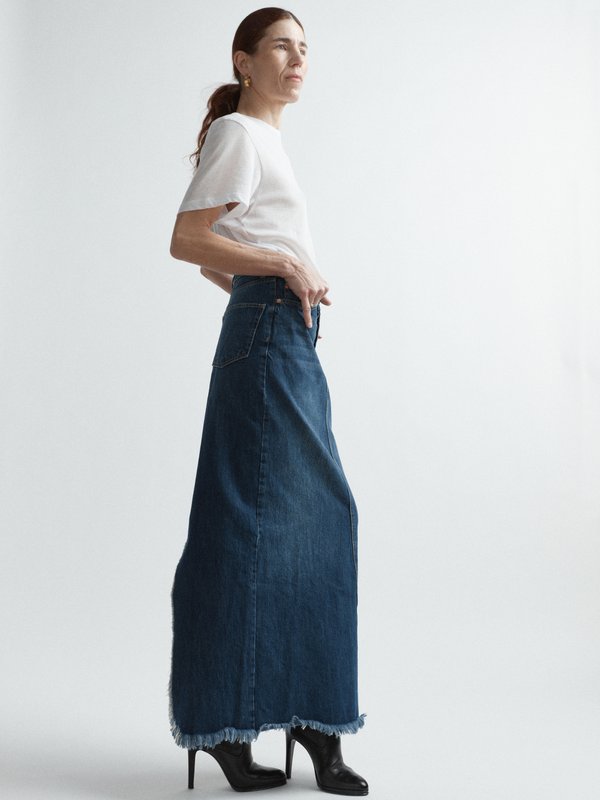Raey Split-back organic cotton-blend denim maxi skirt