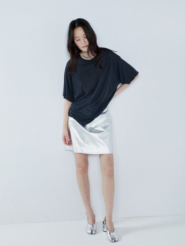Raey Silver foil cotton-blend mini skirt