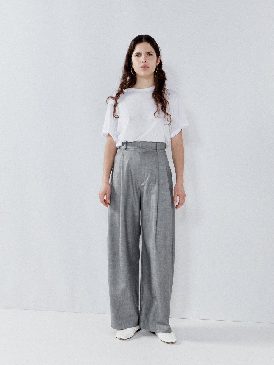 Grey Wide-leg wool and silk-blend trousers | Raey | MATCHESFASHION US