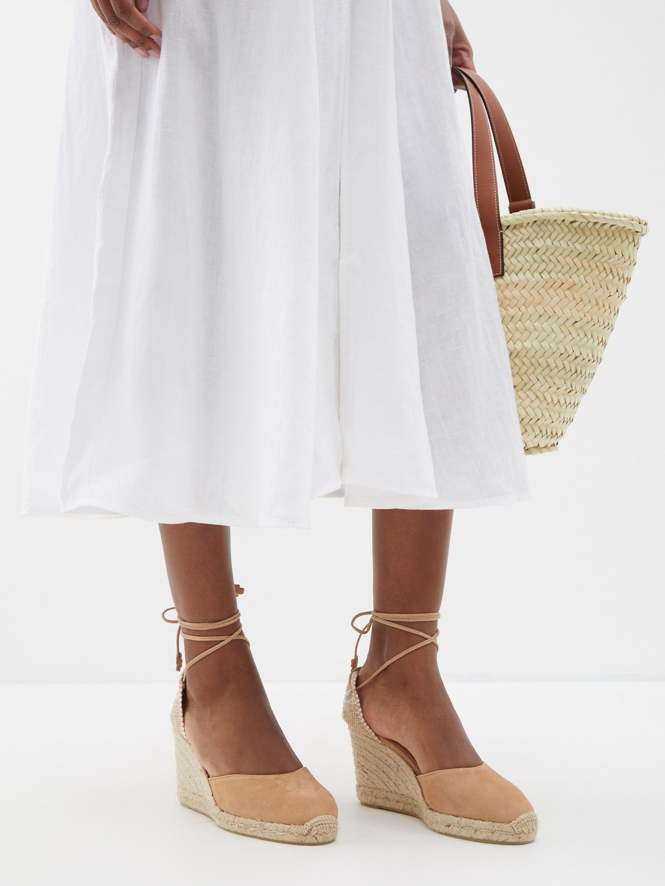 Beige Carina 80 suede jute espadrille wedge sandals Casta er