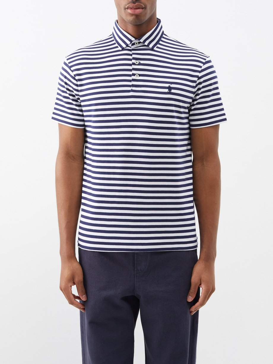 Polo Ralph Lauren Navy Logo-embroidered striped cotton-jersey polo ...