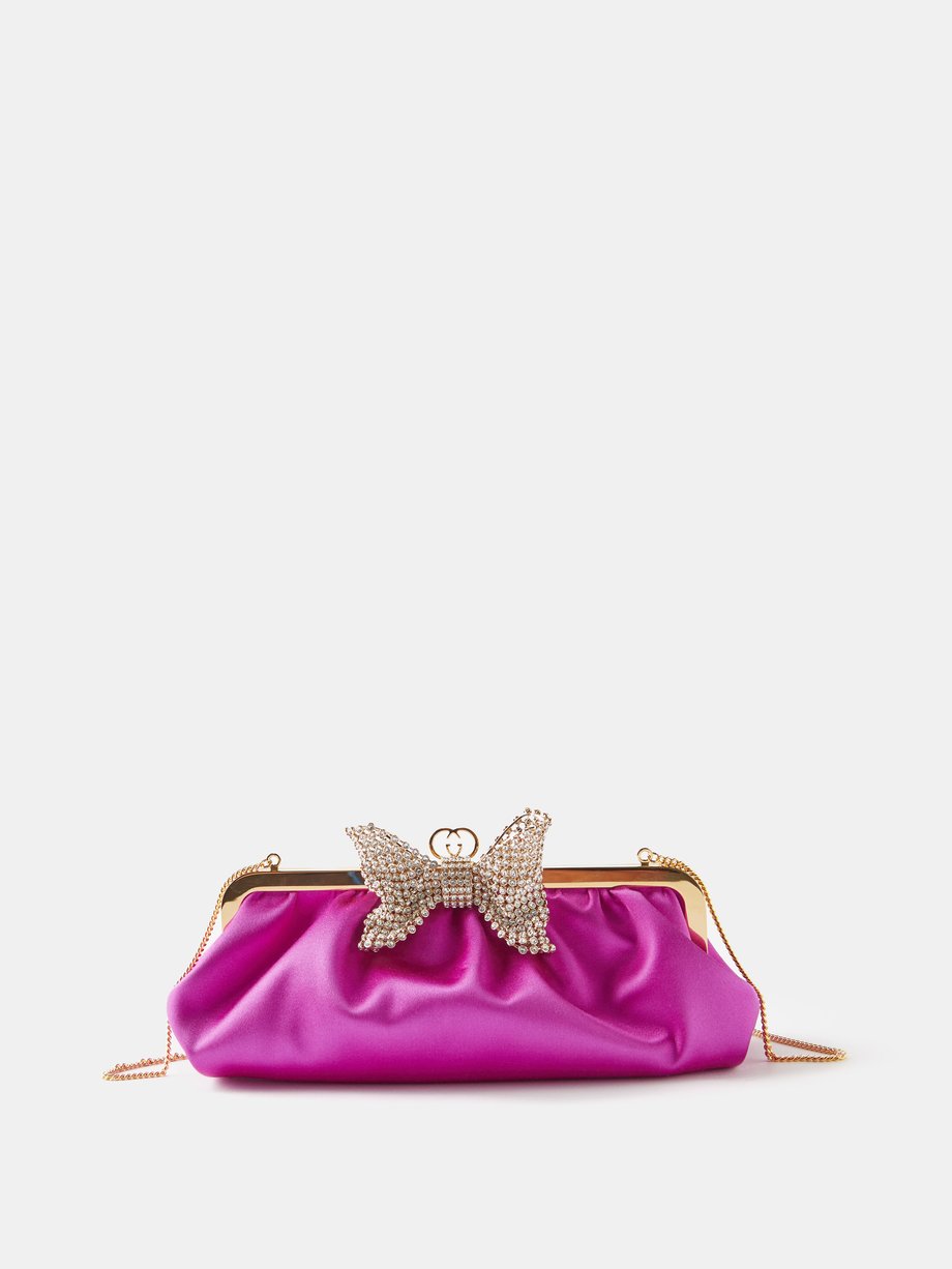 Green Crystal-embellished bow satin clutch bag | Gucci | MATCHES UK