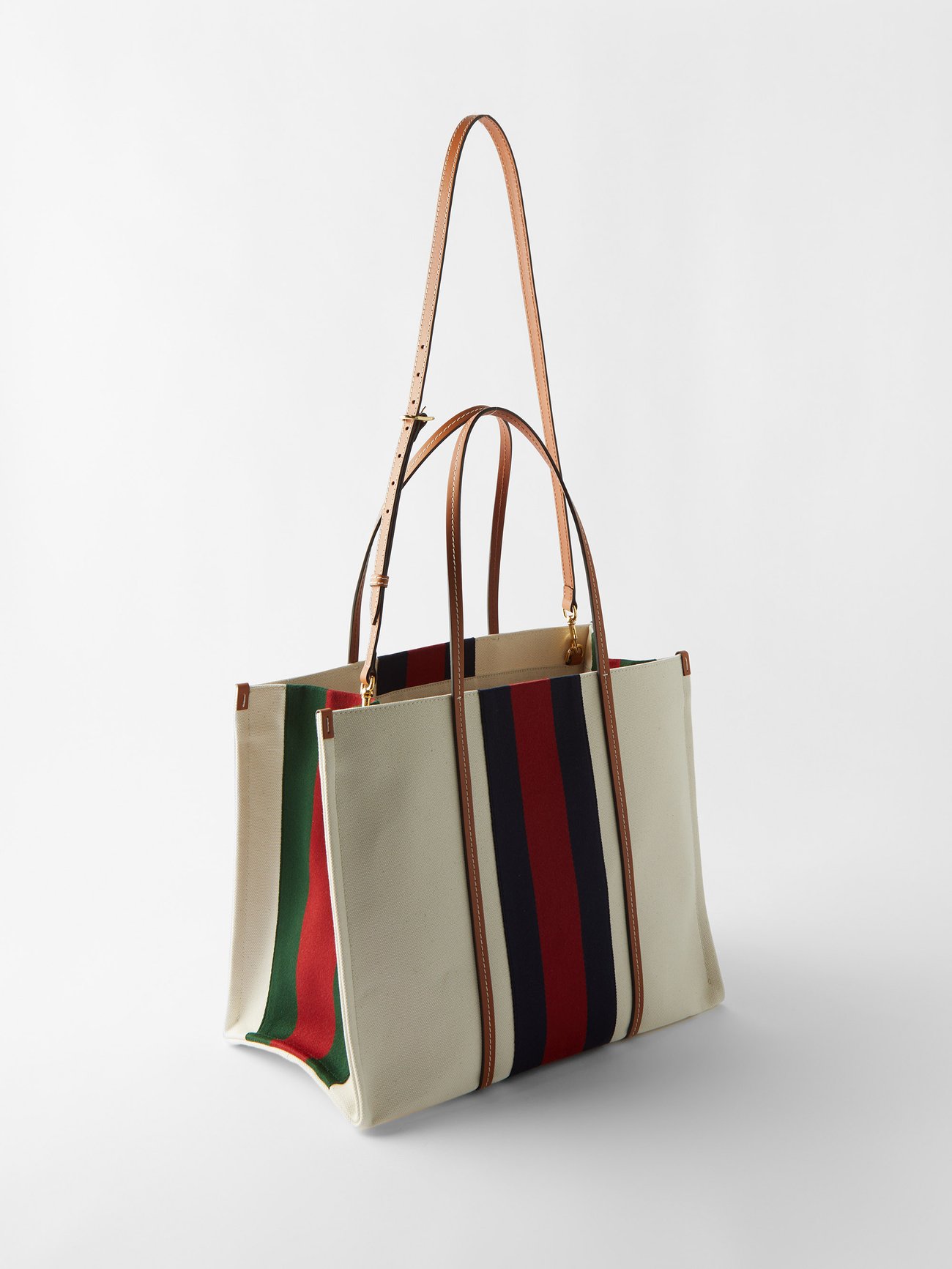 Gucci Logo Striped Leather Canvas Tote Bag Red White Blue