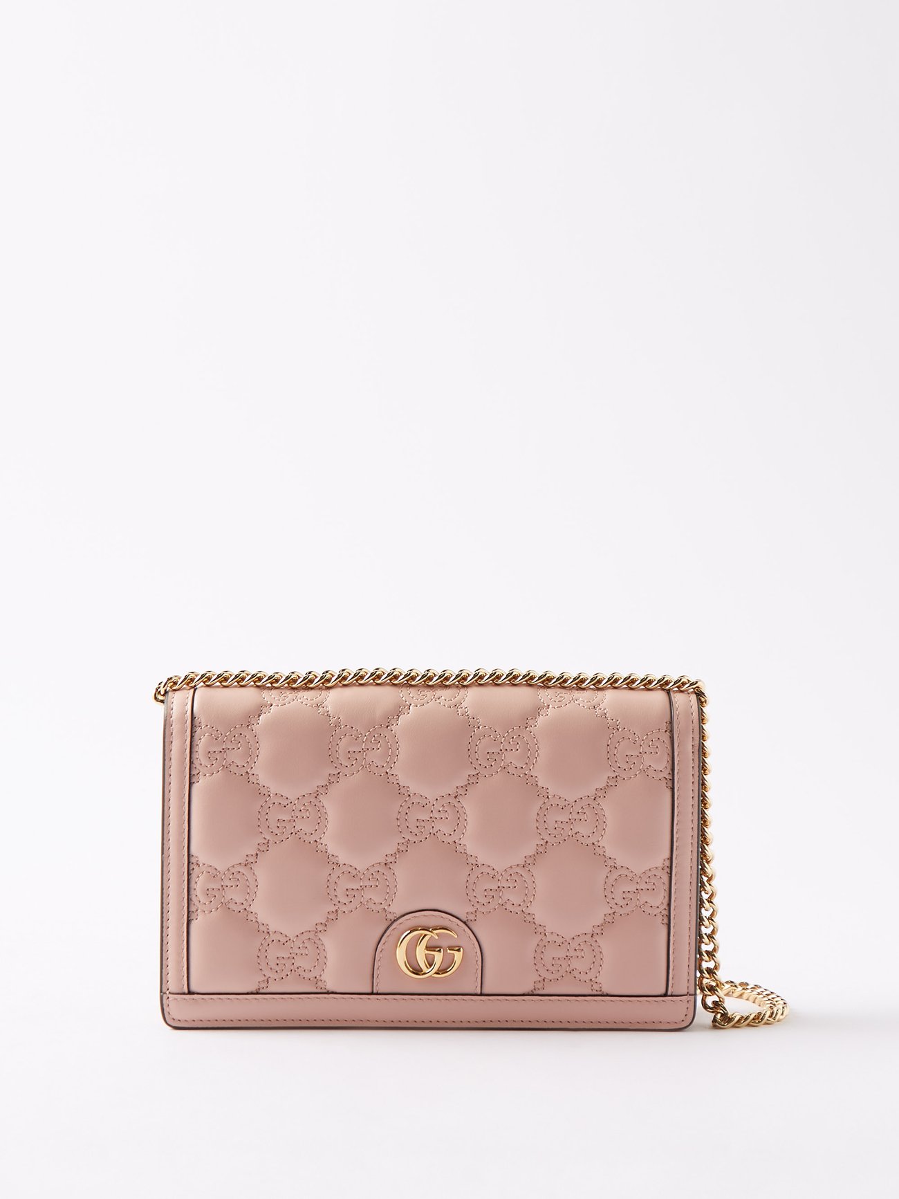 Pink GG-embossed matelassé-leather wallet bag, Gucci