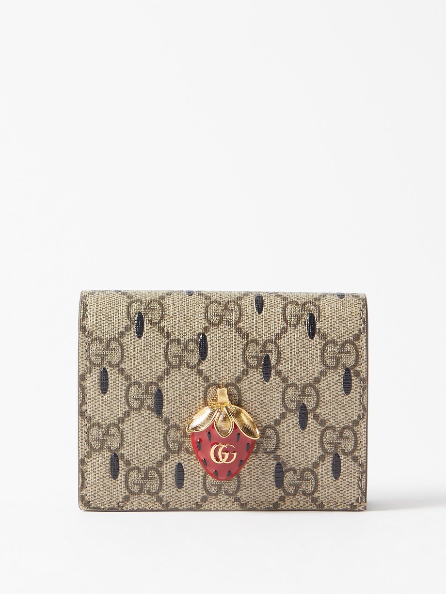 Beige Strawberry-plaque GG-Supreme canvas wallet | Gucci | MATCHESFASHION US