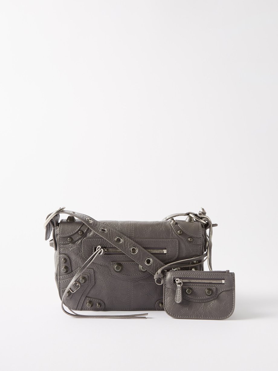 Grey Le Cagole studded leather cross-body bag | Balenciaga ...