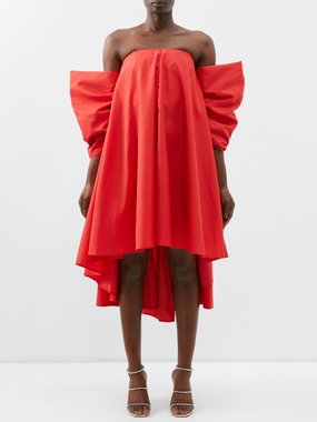 Marques'Almeida Back-bow off-the-shoulder recycled-satin dress