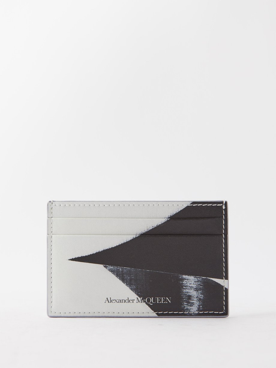 White Double Diamond-print faux-leather cardholder | Alexander McQueen ...