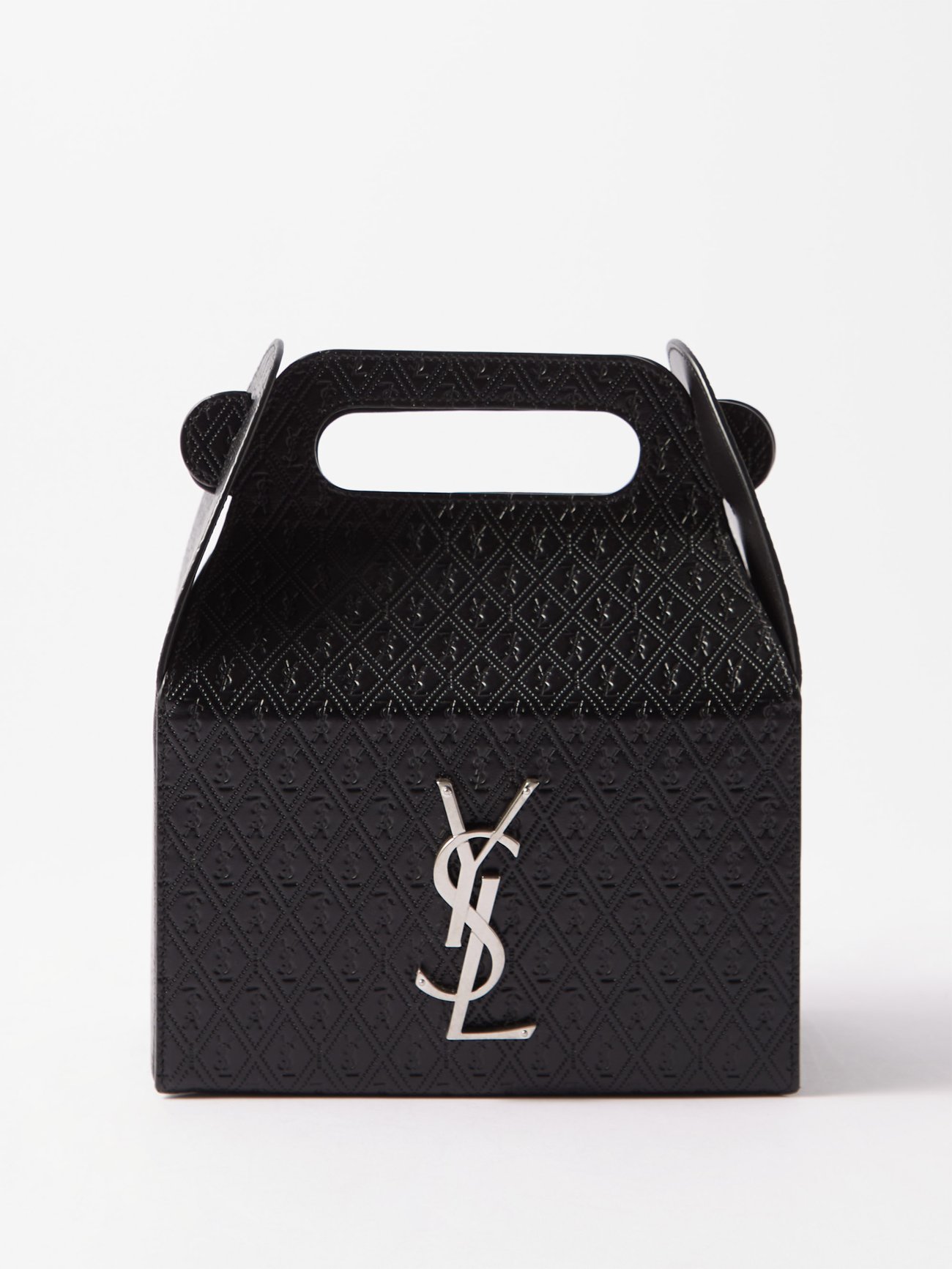Black Logo-debossed leather cube bag, Saint Laurent