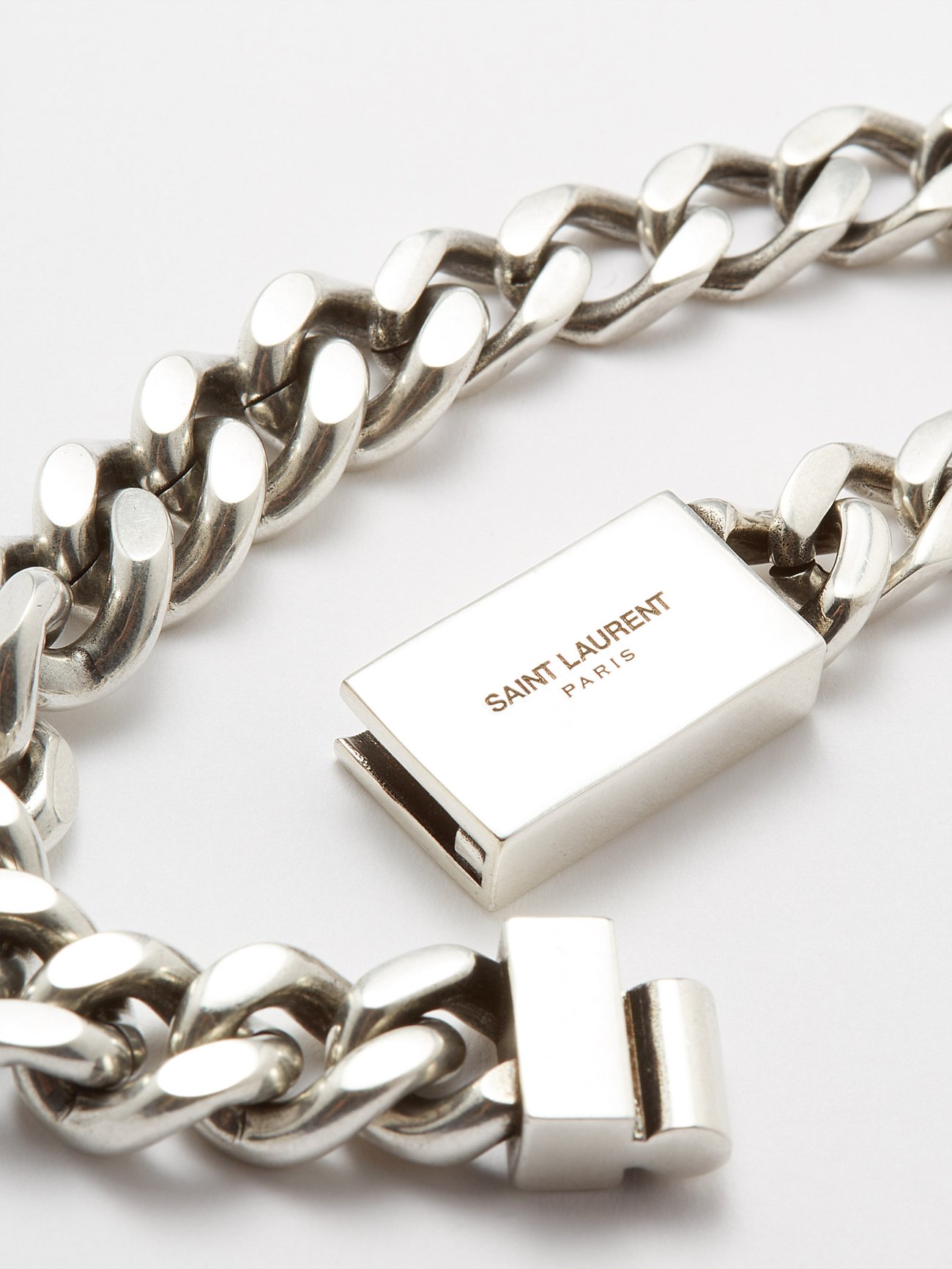 Silver Logo-engraved curb-chain bracelet | Saint Laurent