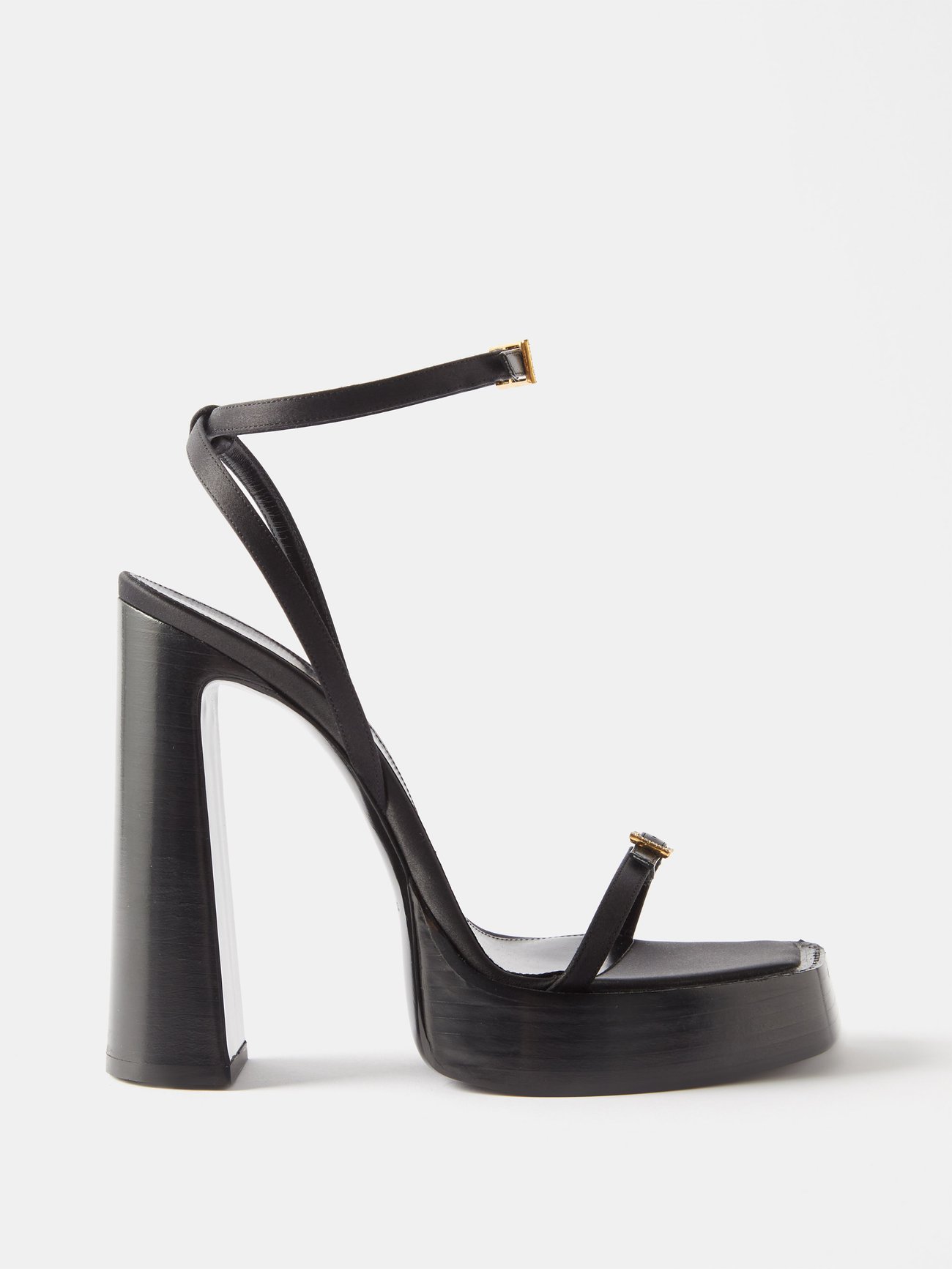 Saint Laurent Platz 105 Silk-satin Platform Sandals in Black