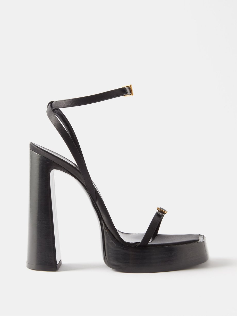 Black Platz 105 silk-satin platform sandals | Saint Laurent ...