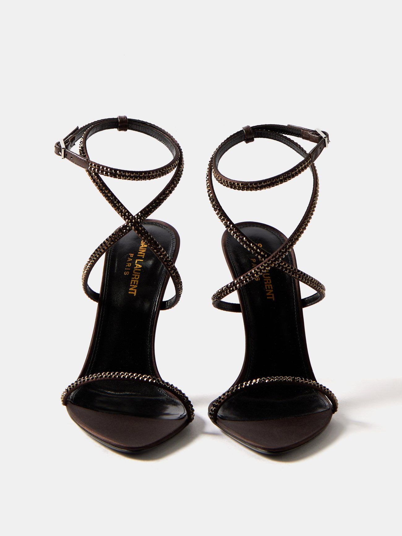 Ava 105 Embellished Satin Sandals in Black - Saint Laurent