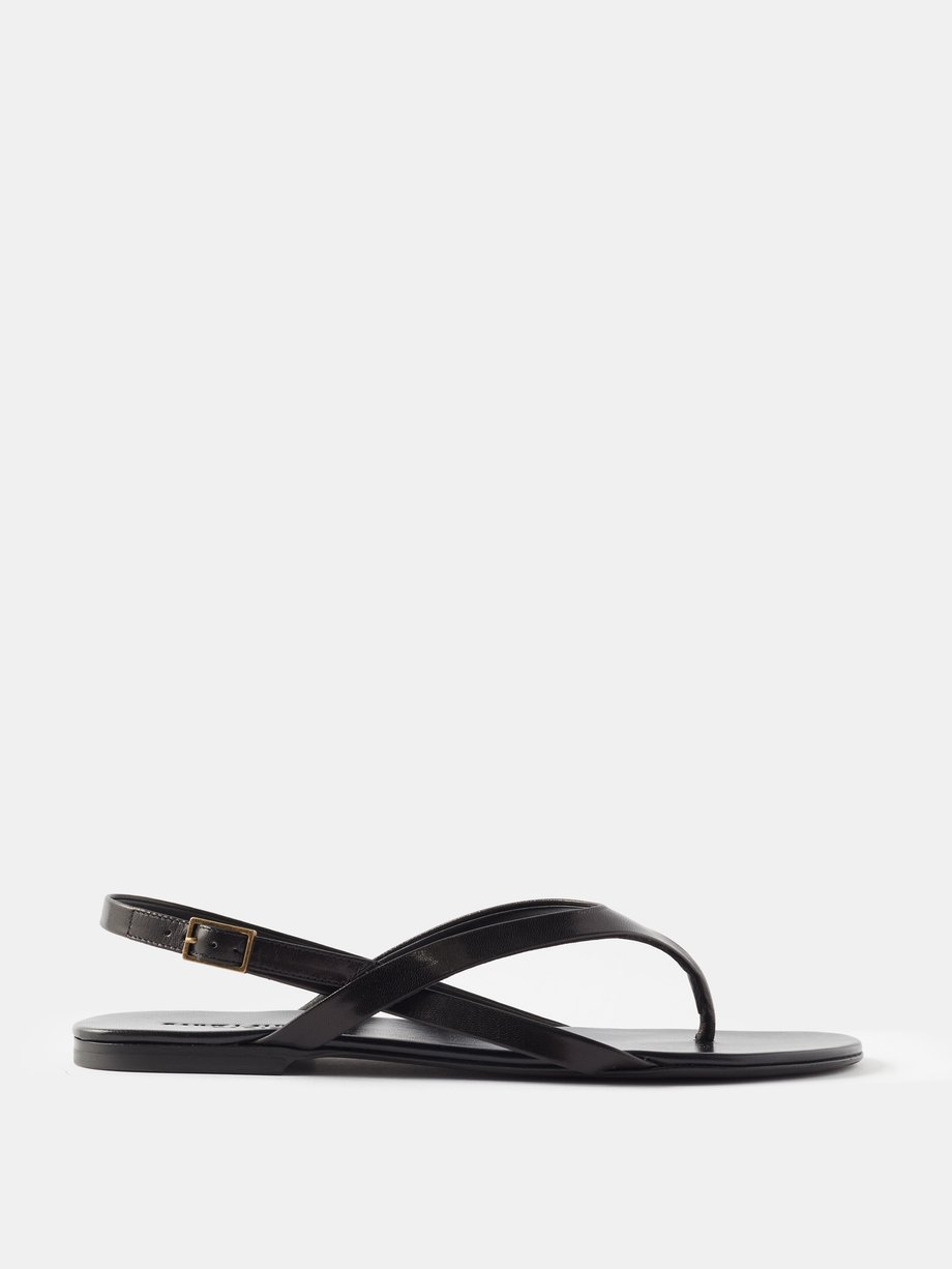 Black Keith leather flat sandals | Saint Laurent | MATCHES US