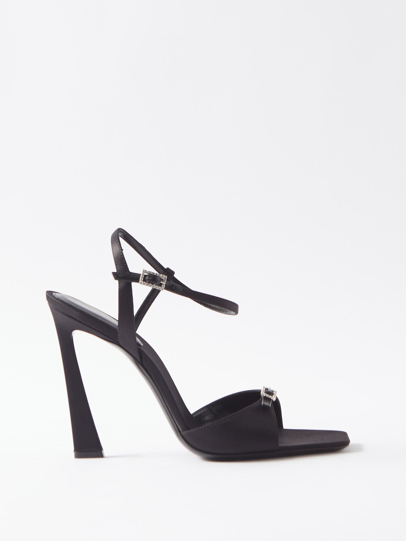 Ava 105 Embellished Satin Sandals in Black - Saint Laurent