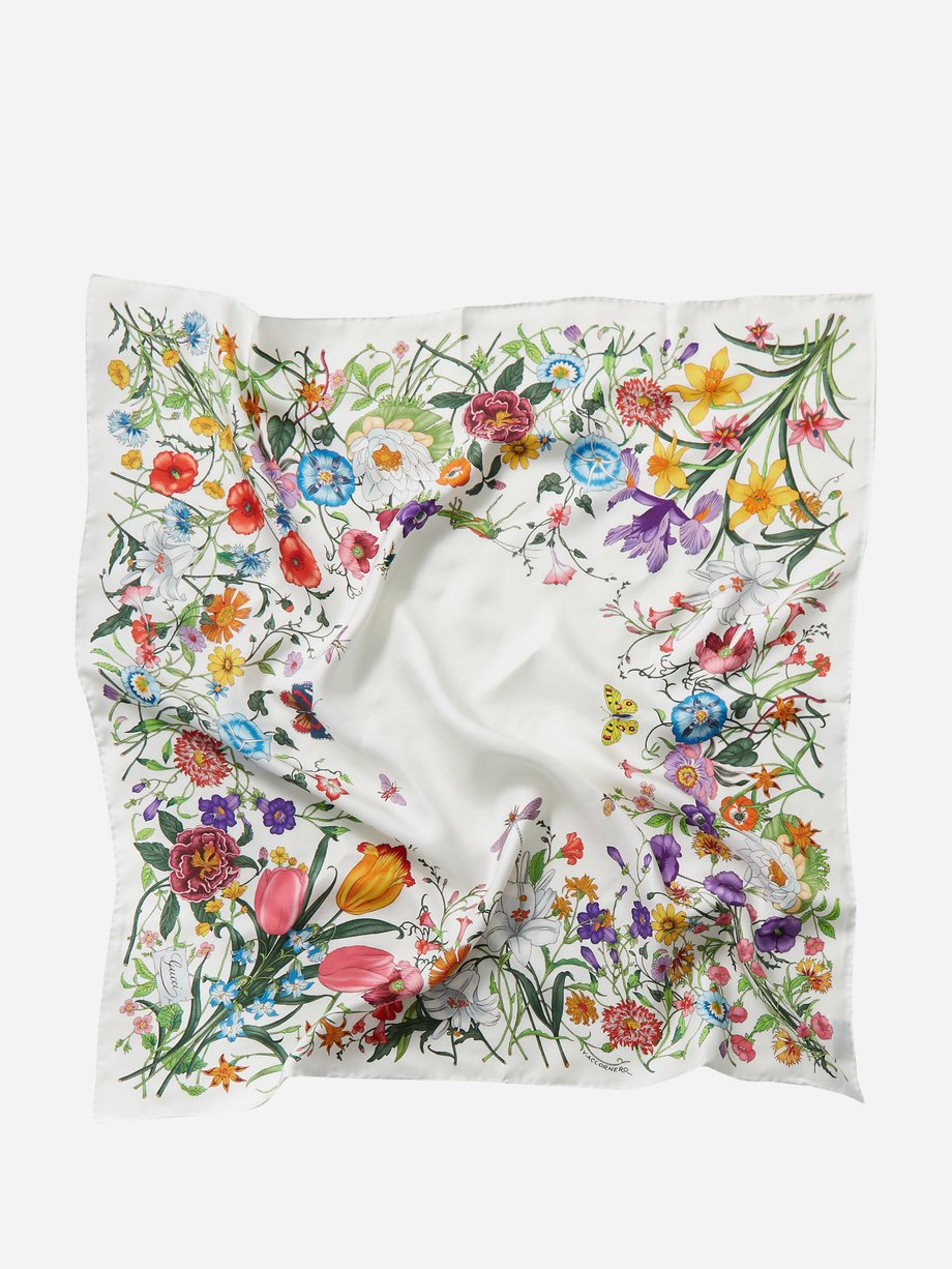 White Floral-print silk-twill scarf | Gucci | MATCHES UK