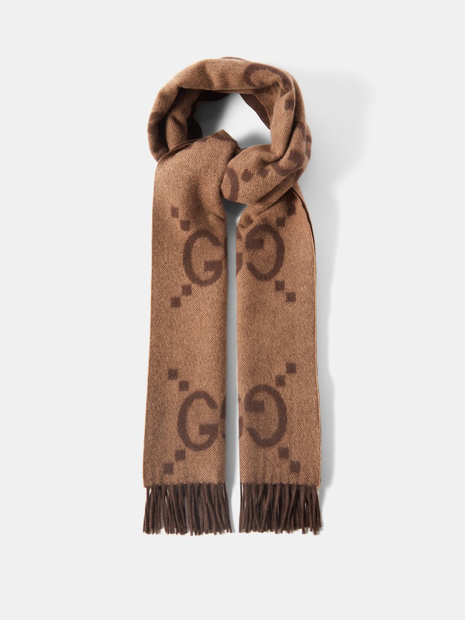 Brown GG-jacquard cashmere scarf | MATCHESFASHION US
