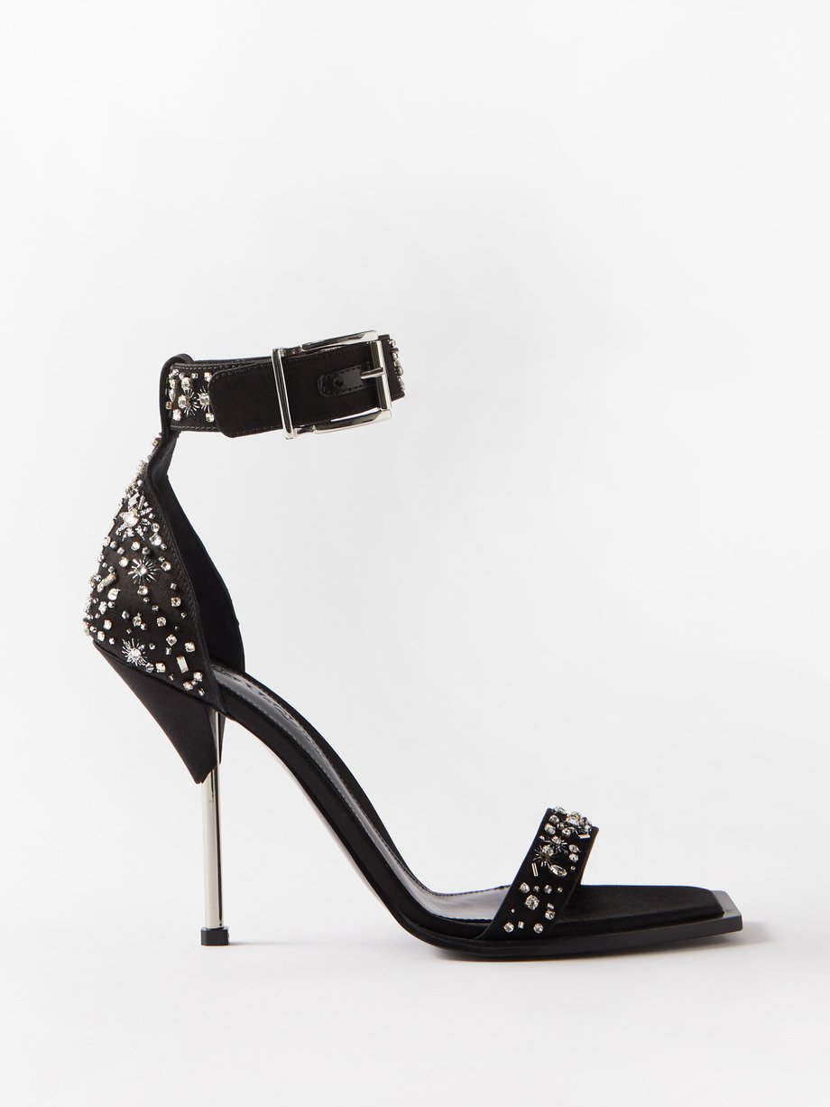 Black Pin 105 crystal-embellished satin sandals | Alexander McQueen |  MATCHESFASHION US