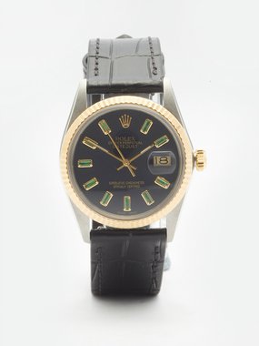 Lizzie Mandler Vintage Rolex Datejust 33mm emerald & steel watch