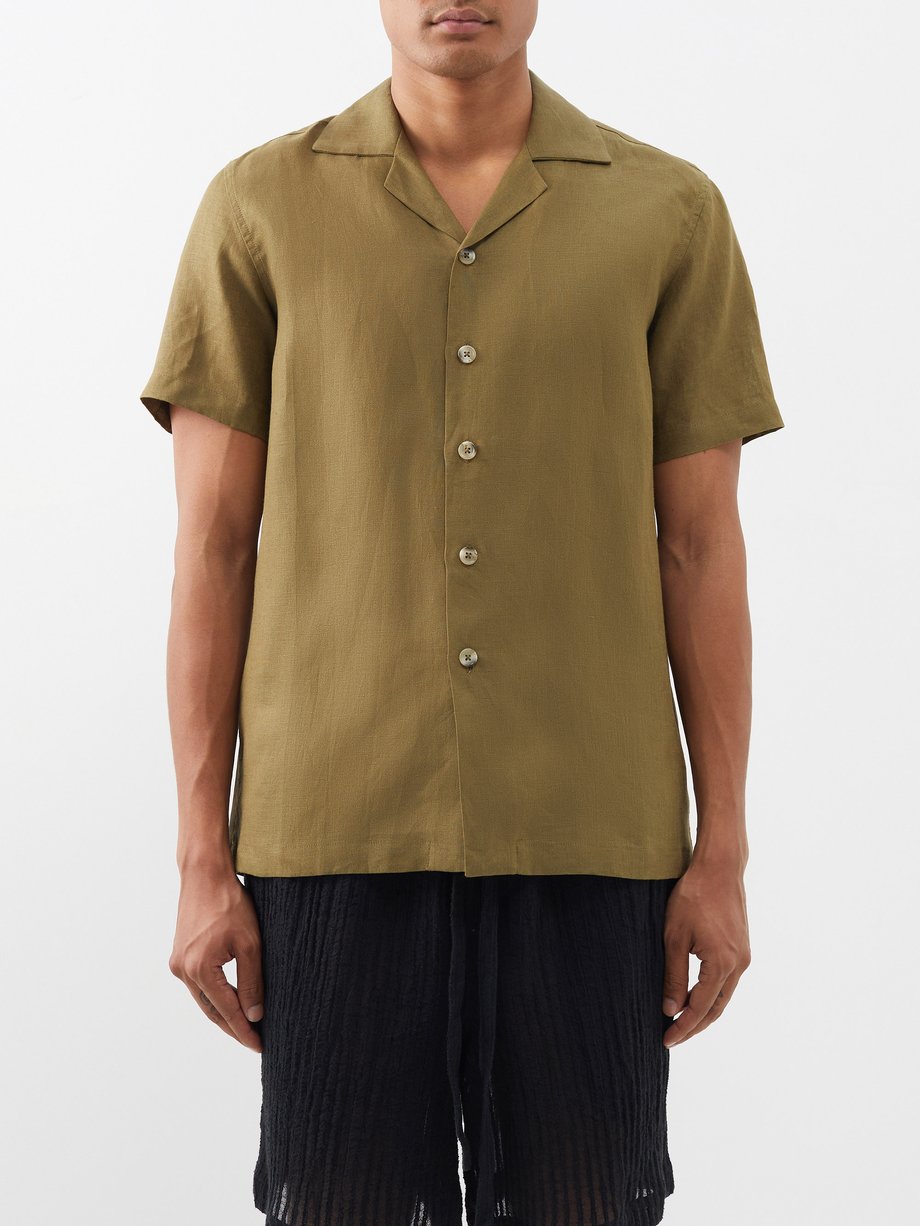 Green Linen short-sleeved shirt | The Resort Co | MATCHESFASHION US