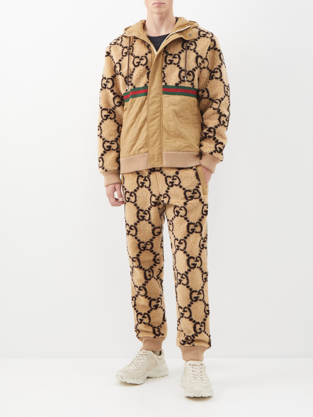 Camel GG-jacquard wool-blend fleece track jacket | Gucci | MATCHESFASHION US