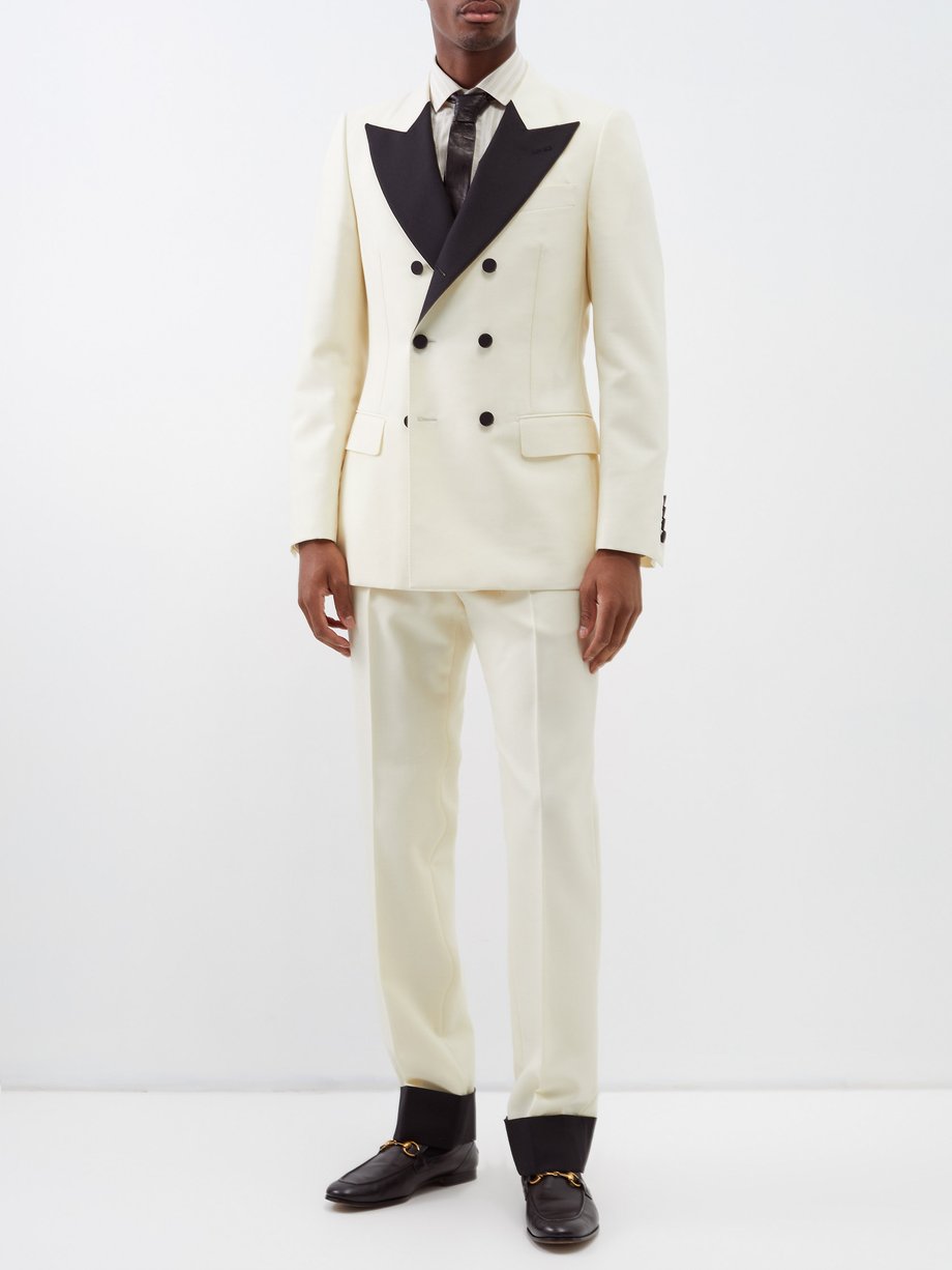 White Contrast-cuff wool-blend suit trousers | Gucci | MATCHES UK