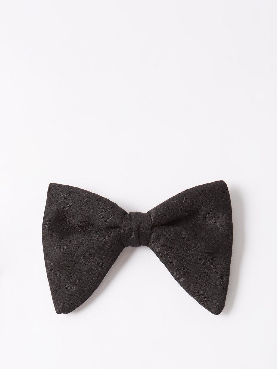 Horsebit Jacquard Wool And Silk Bow Tie in Black - Gucci