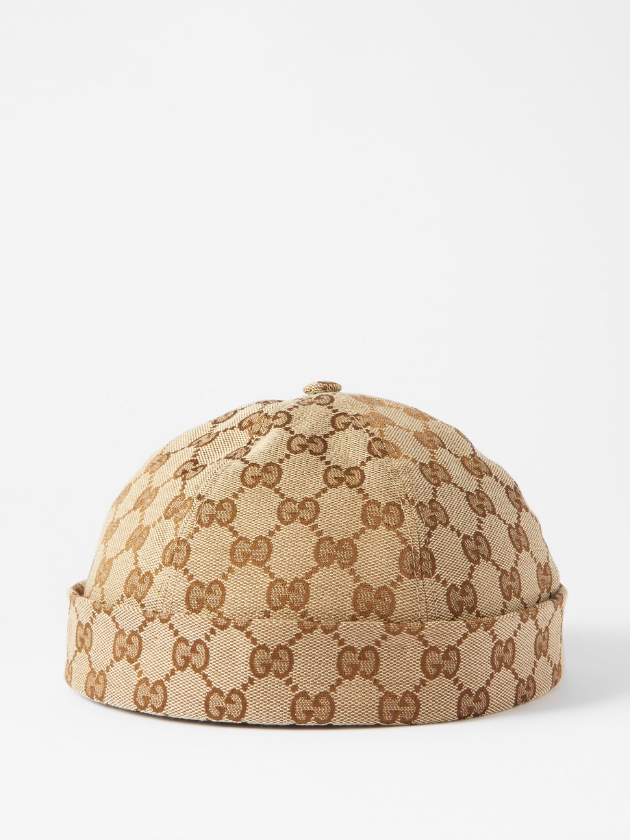 Beige GG-logo canvas beanie hat | Gucci | MATCHESFASHION US