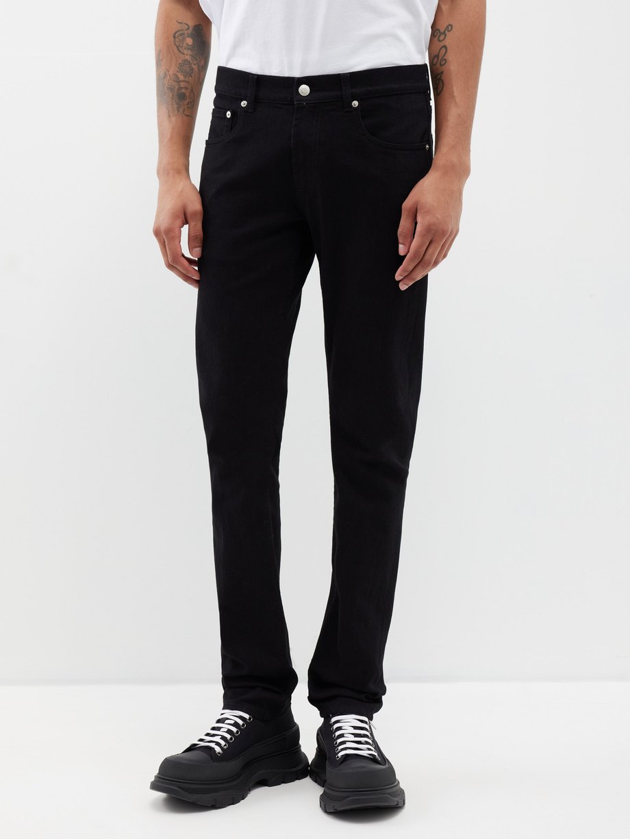 Black Logo-embroidered stretch-cotton jeans | Alexander McQueen |  MATCHESFASHION US