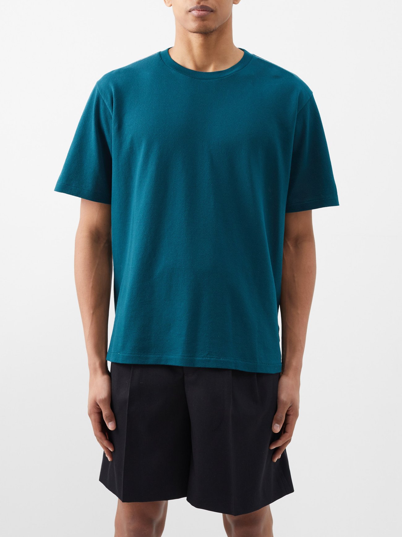 Stitched-shoulder cotton-mesh T-shirt